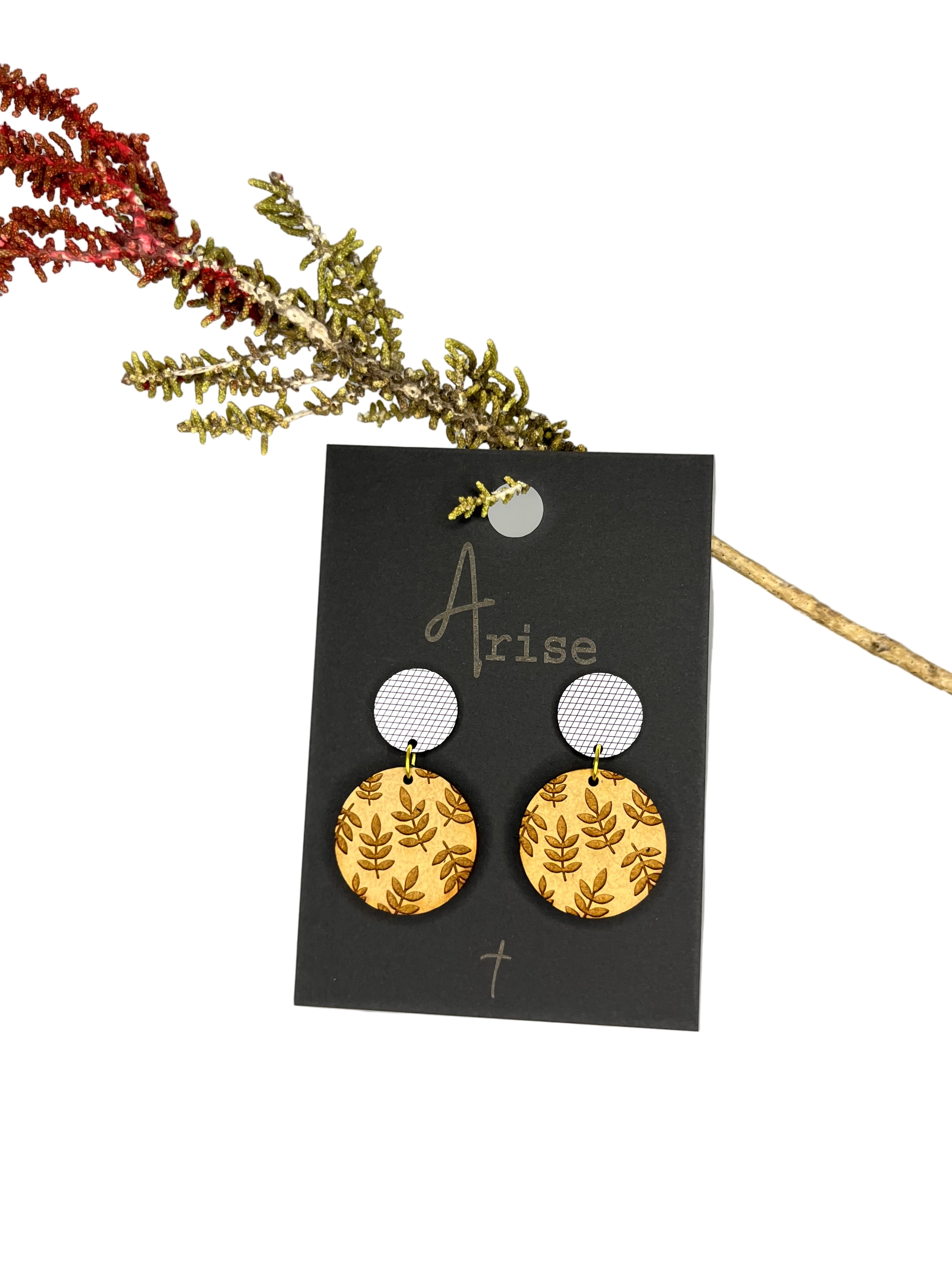 Round Black & White Checkered Drop Earrings